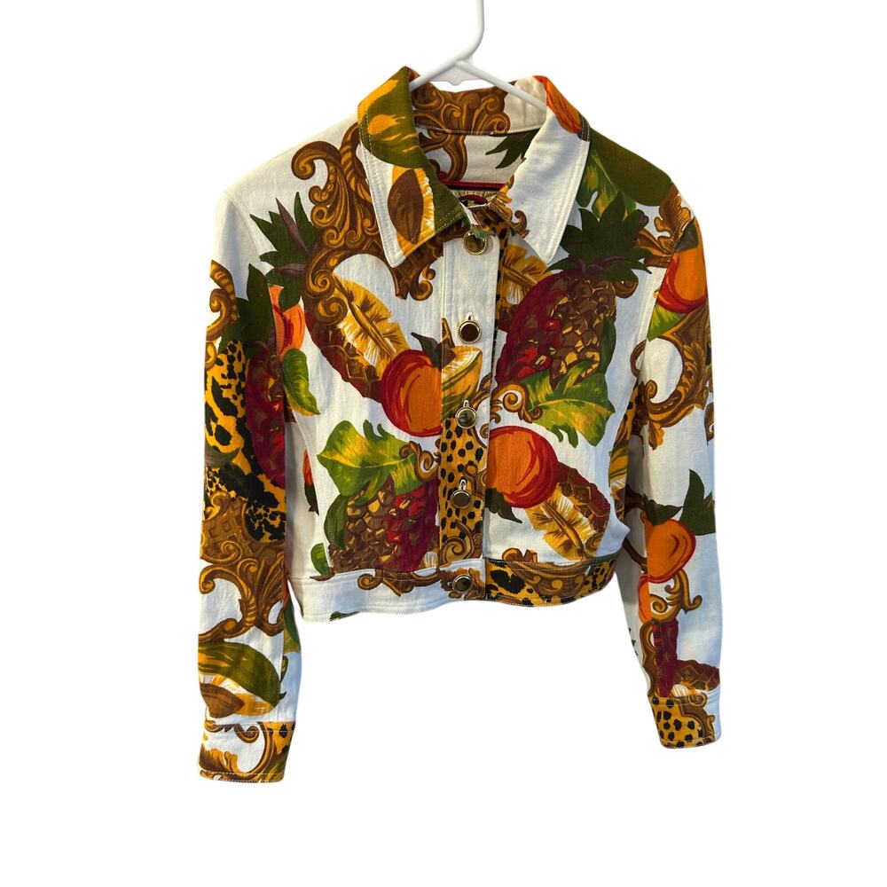 Christian Llinares Y2K Cropped Jacket Fruit Baroque Print Mediterranean Style